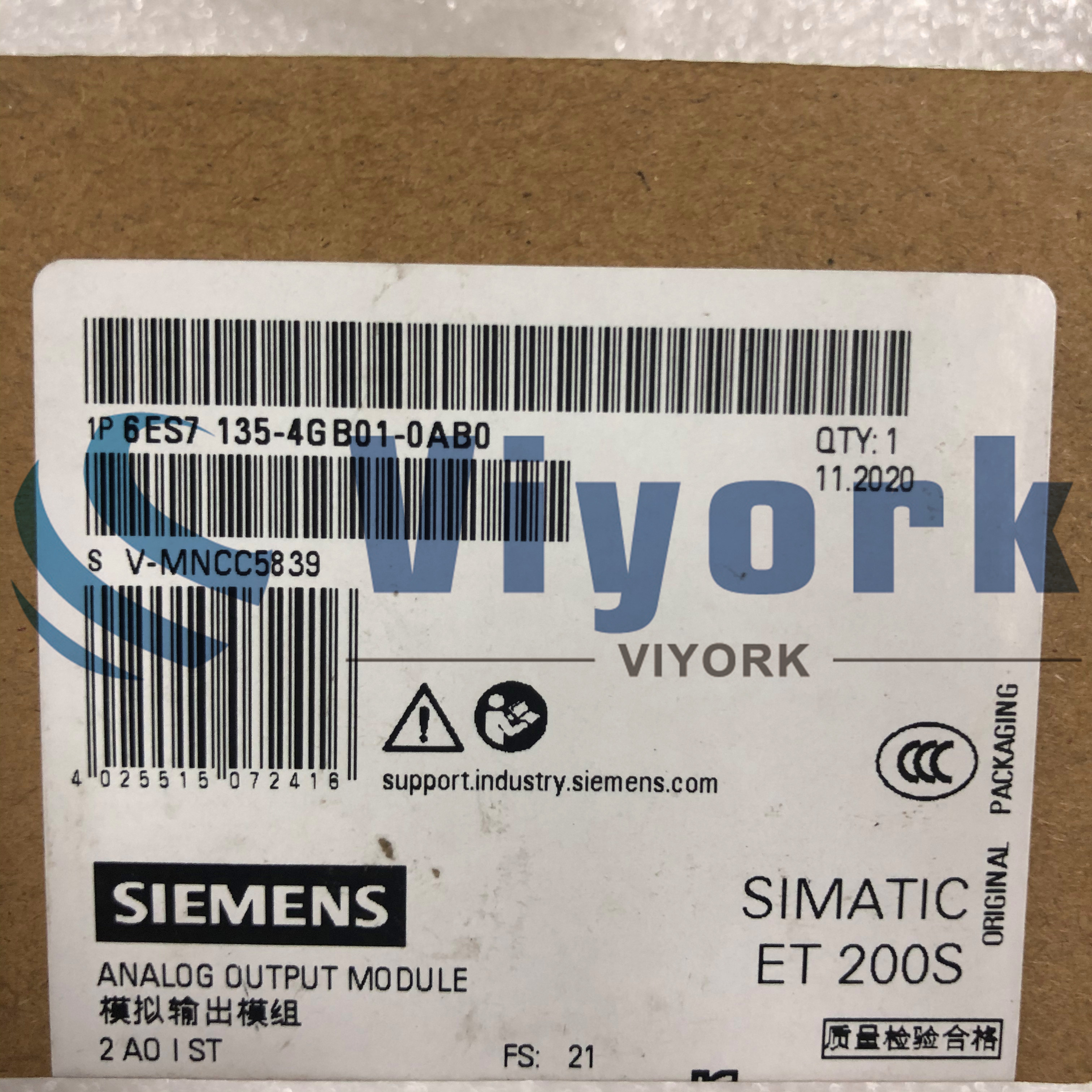 Siemens 6ES7135-4GB01-0AB0 MODULE SIMATIC DP FOR ET 200S 2 AO I 15 MM WIDTH NEW