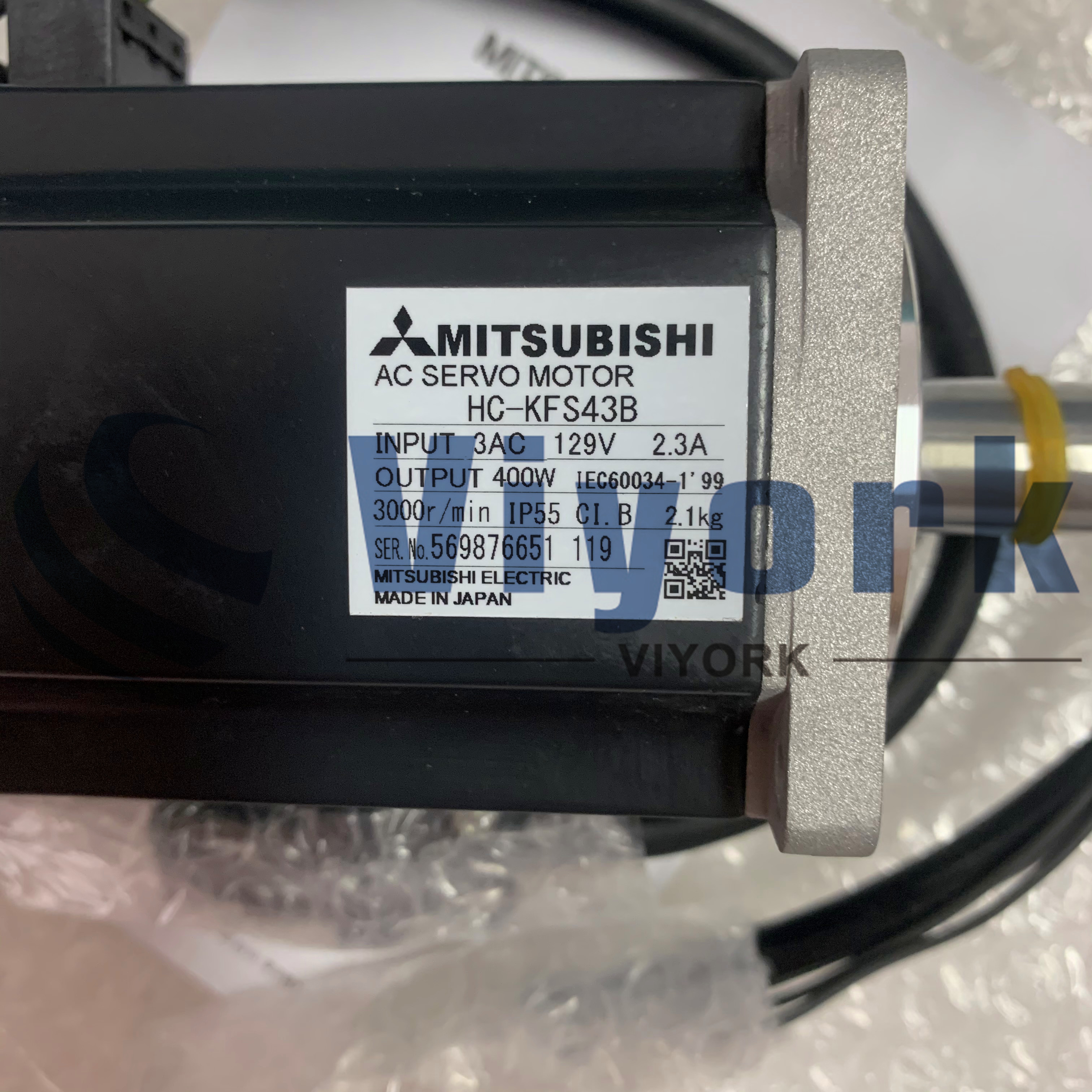 Mitsubishi HC-KFS43B AC SERVO MOTOR 2.3 AMP 3-PHASE 129 VAC 3000 RPM NEW