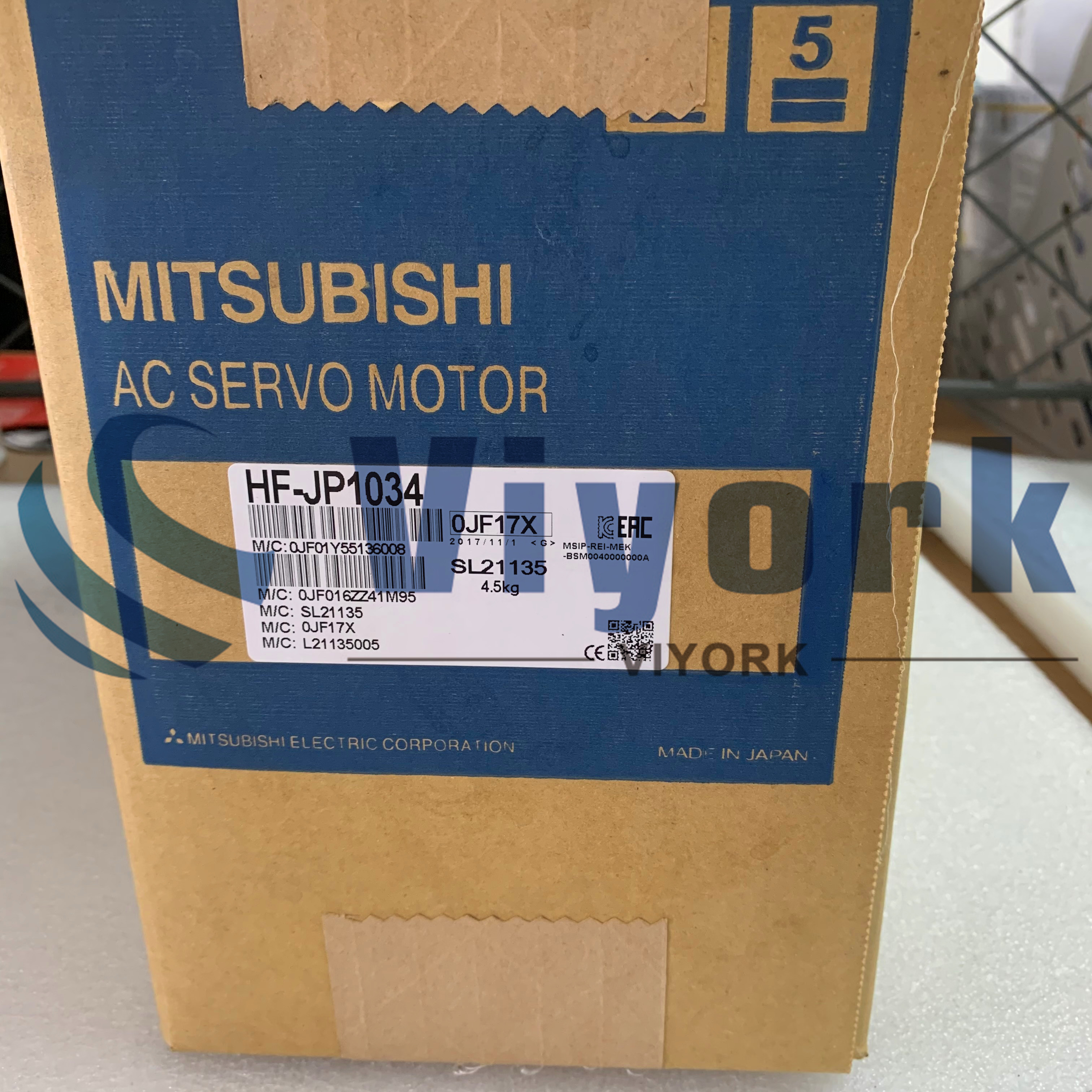 Mitsubishi HF-JP1034 AC SERVO MOTOR HF SERIES 1KW 3000RPM 380-480V 50/60HZ NEW