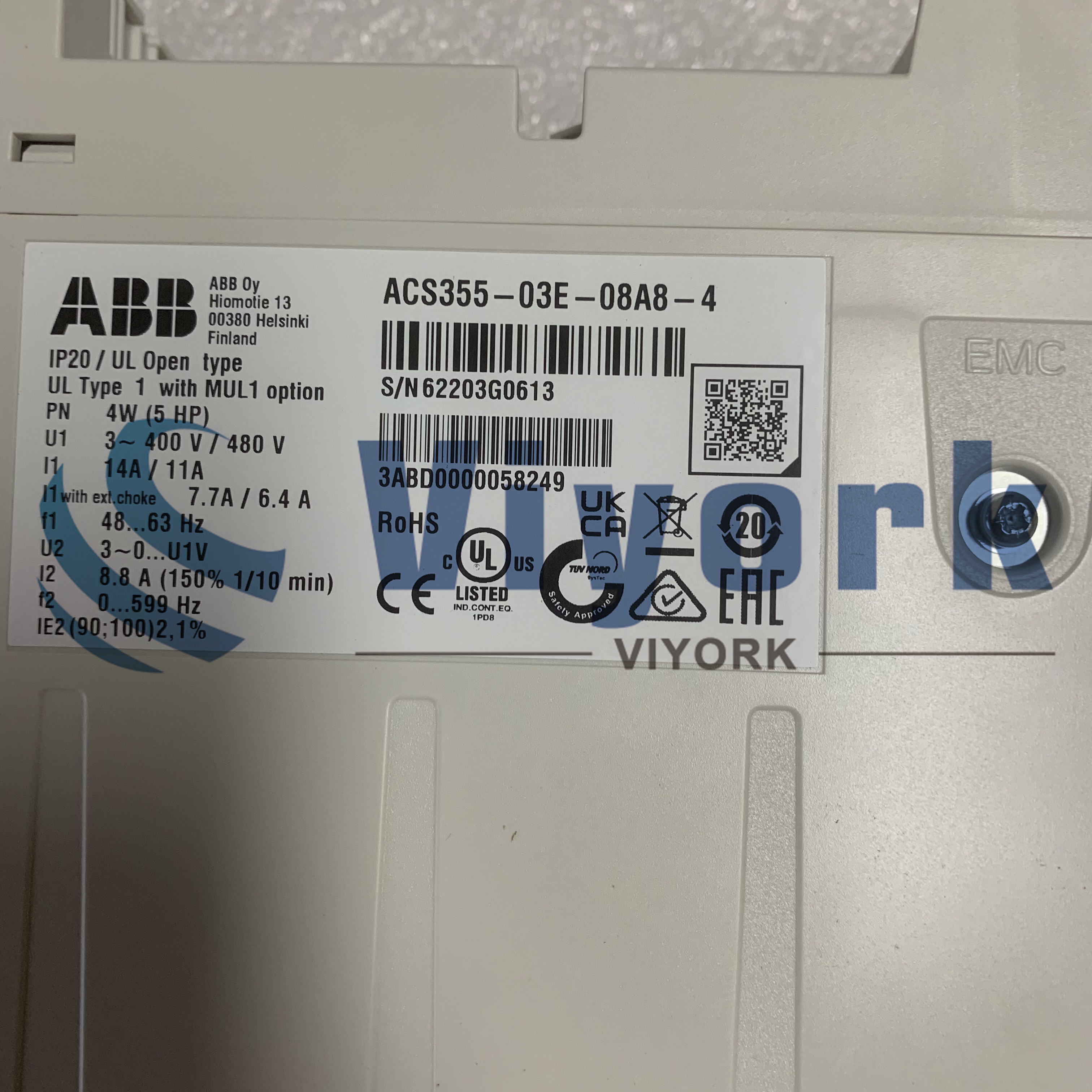 ABB ACS355-03E-08A8-4 AC DRIVE ACS355 LOW VOLTAGE EMC FILTER CONNECTED NEW