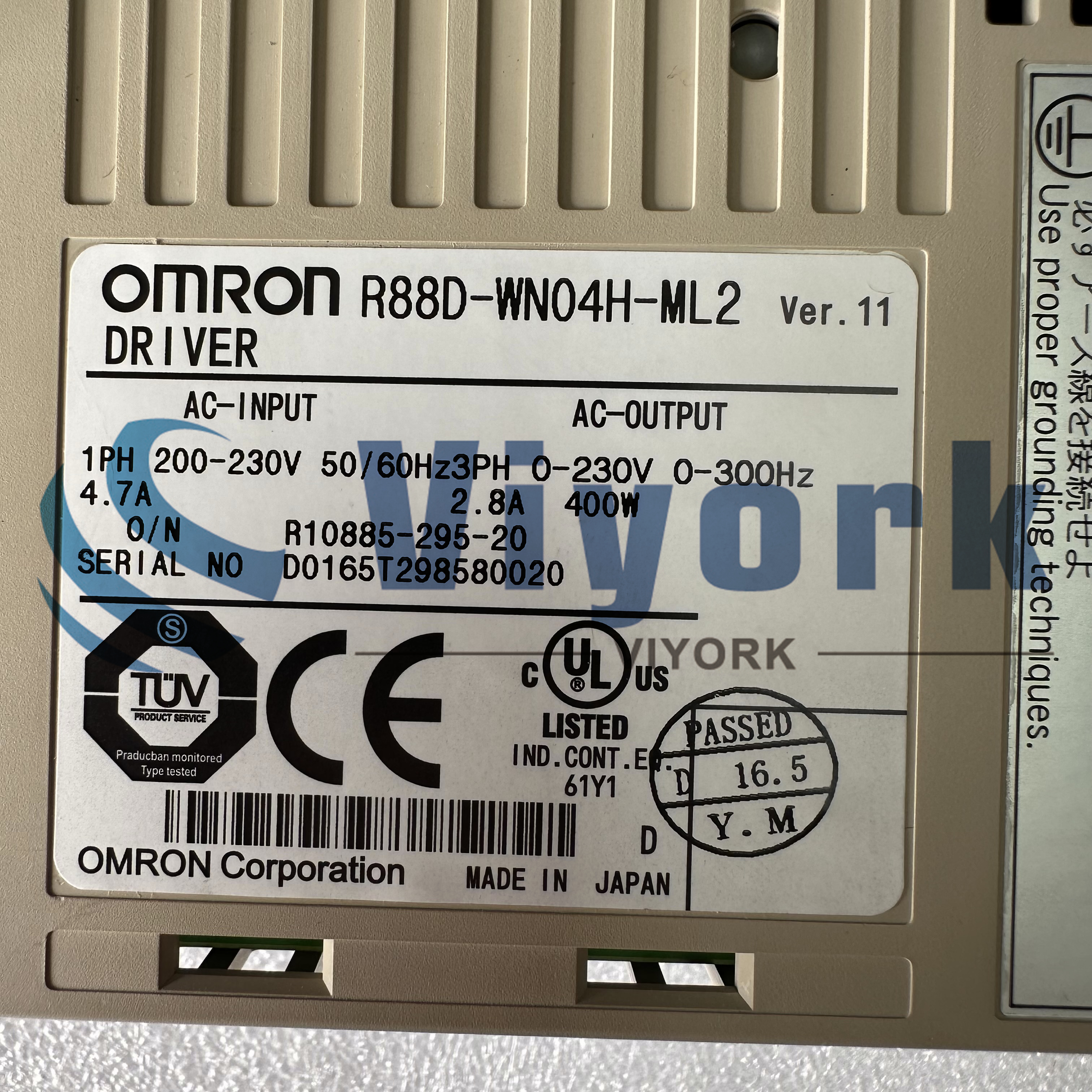 OMRON R88D-WN04H-ML2 SERVO DRIVE 200V 1PH 400W ML2 NEW