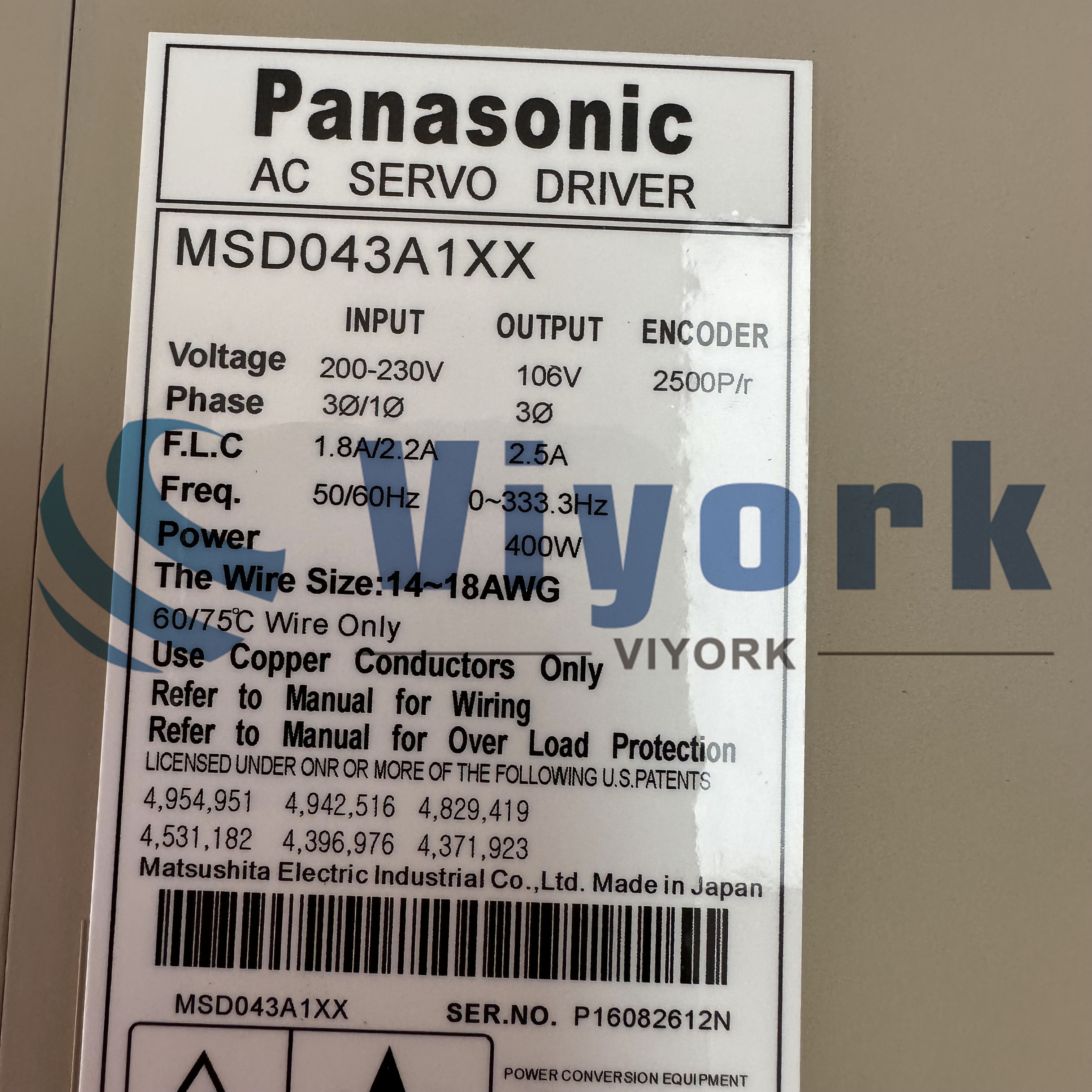 Panasonic MSD043A1XX SERVO DRIVE 200V 400W NEW