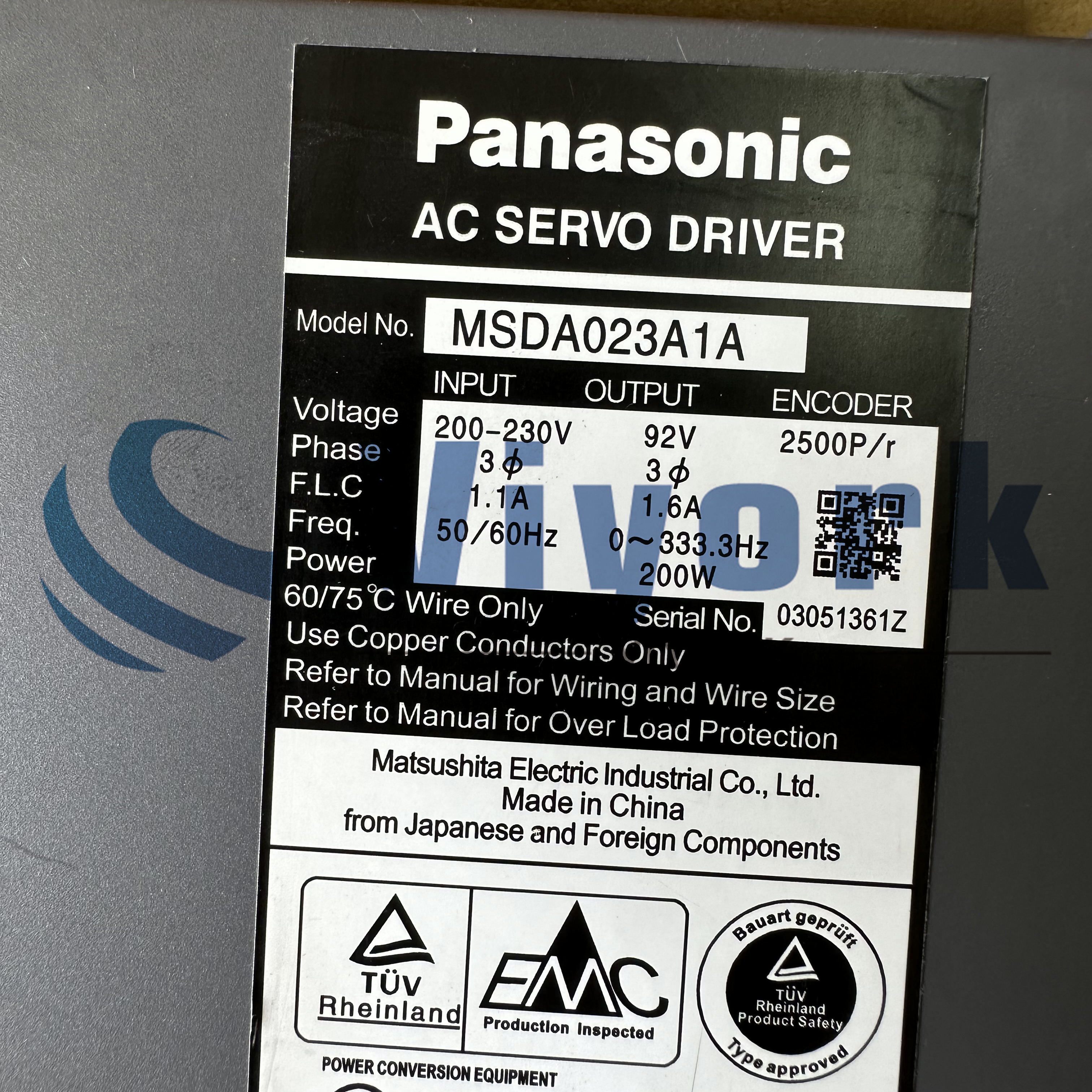 Panasonic MSDA023A1A AC SERVO DRIVE MINAS A-SERIES FOR MSM LOW INERTIA 200 W NEW