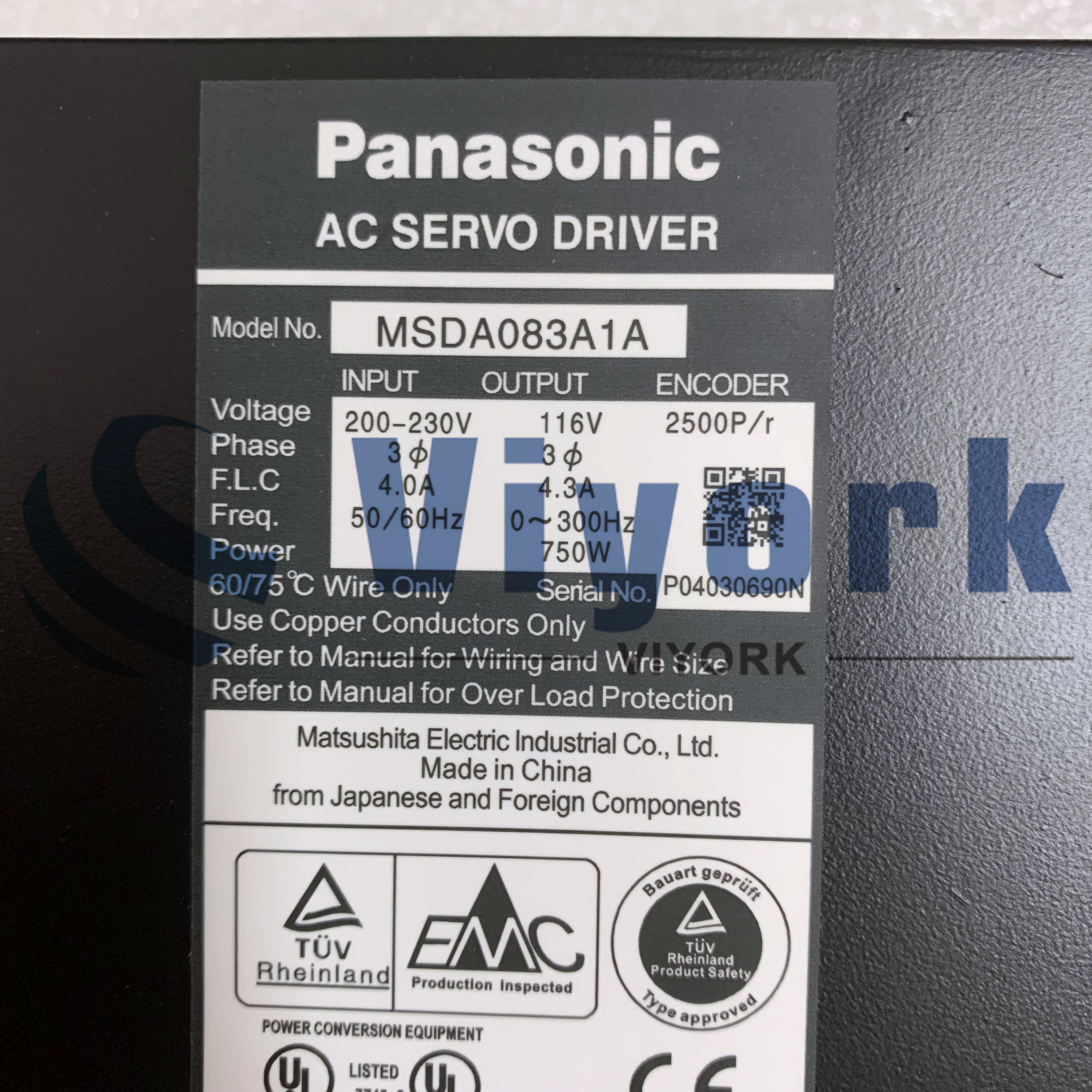 Panasonic MSDA083A1A AC SERVO DRIVE 750WATTS THREE-PHASE 200V SUPPLY NEW