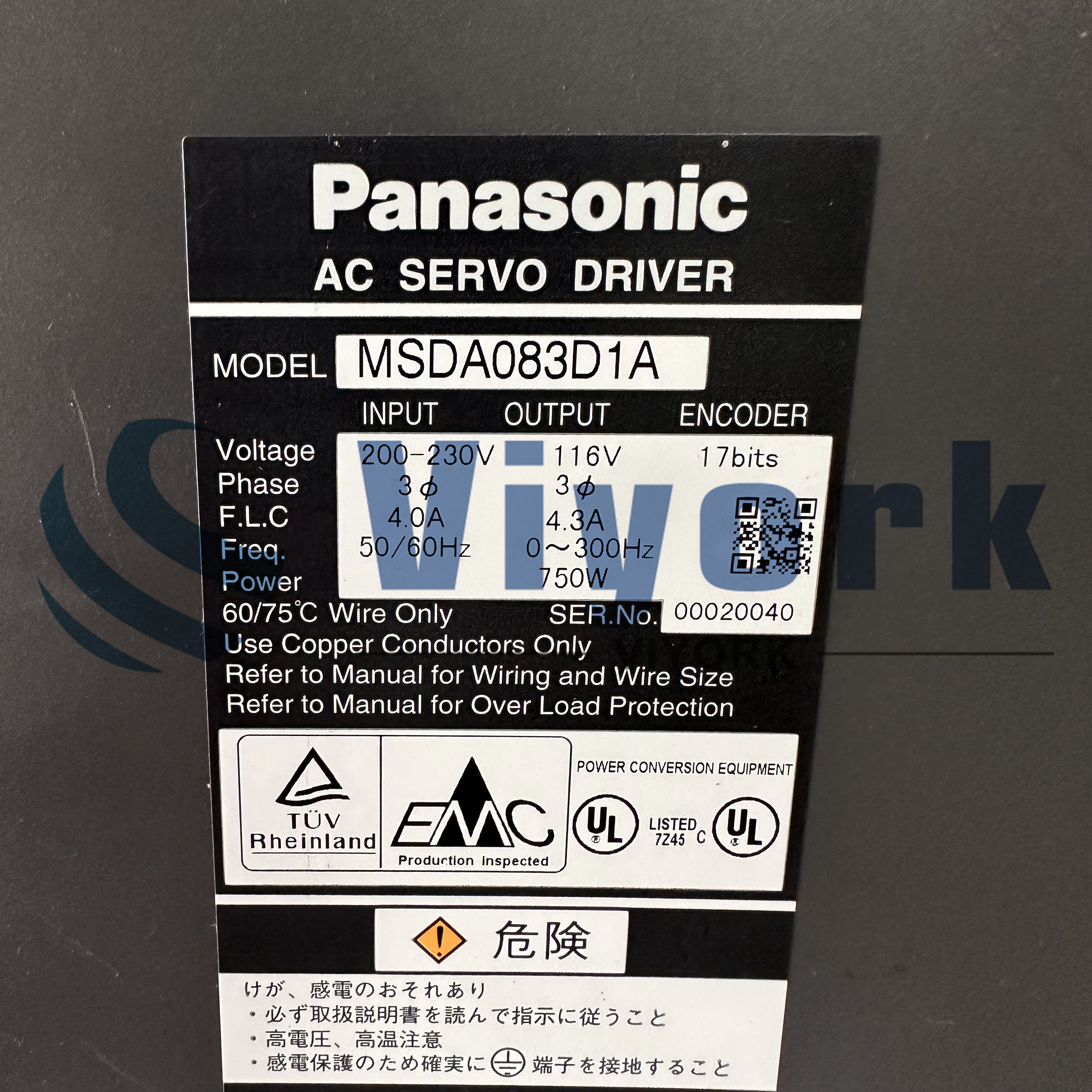 Panasonic MSDA083D1A AC SERVO DRIVE MINAS A-SERIES FOR MSM LOW INERTIA 750W NEW