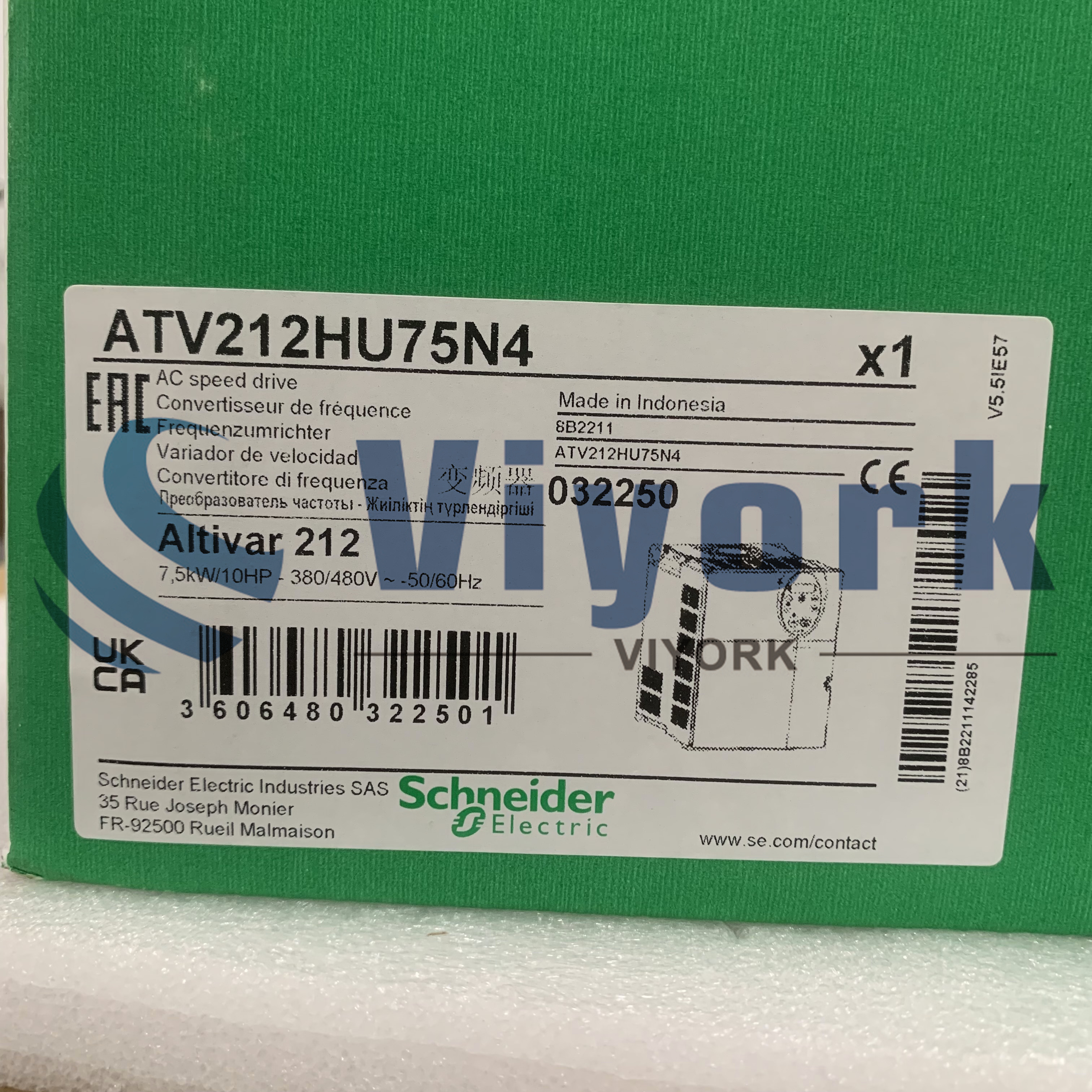 Schneider ATV212HU75N4 DRIVE ALTIVAR 212 VARIABLE SPEED 7.5KW 10HP NEW
