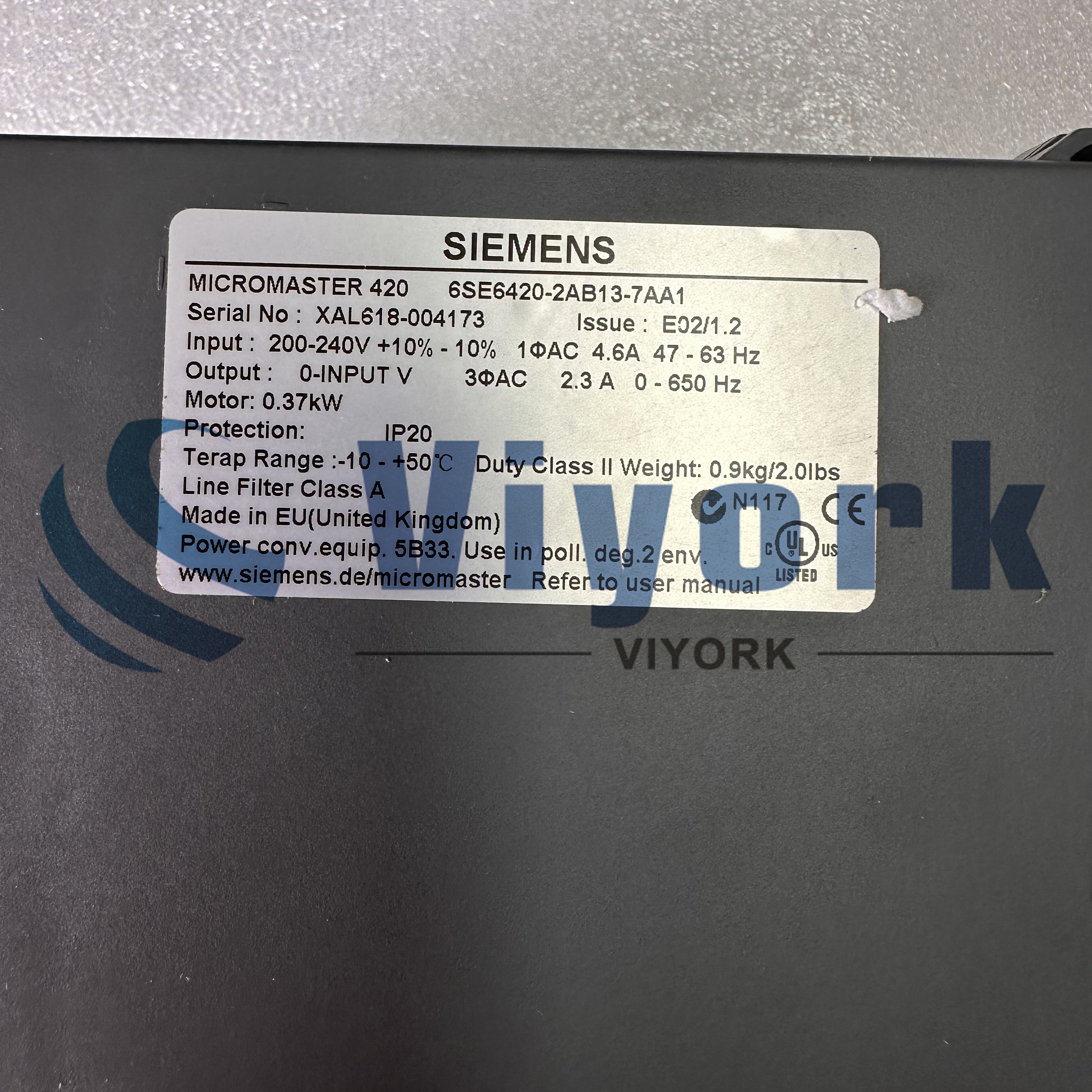 Siemens 6SE6420-2AB13-7AA1 AC DRIVE MICROMASTER 420 FILTERED 0.37KW/0.5HP NEW