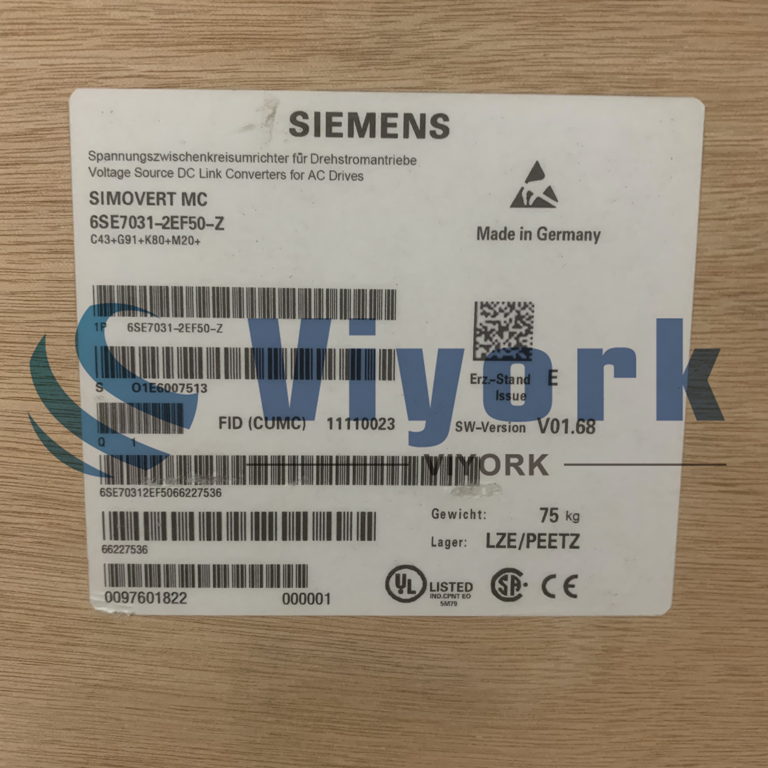 Siemens 6SE7031-2EF50-Z Z=C43+G91+K80+M20 AC DRIVE 3AC 380-480V 50/60HZ NEW