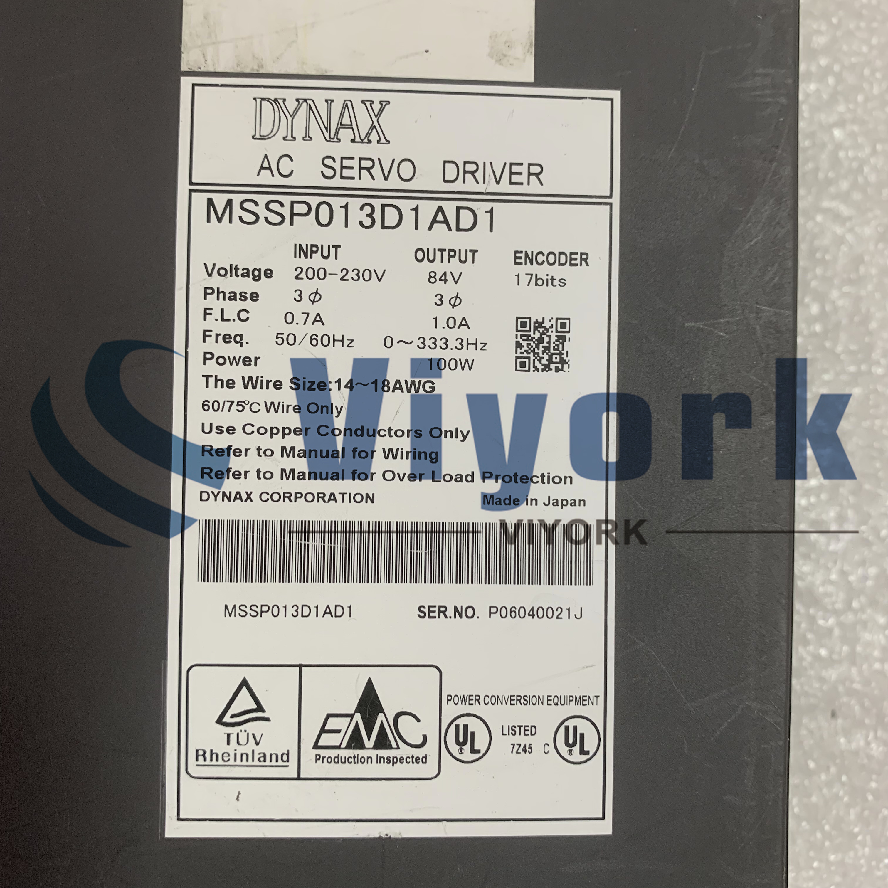 DYNAX MSSP013D1AD1 SERVO DRIVE AC 200-230VAC 3PH 50/60HZ