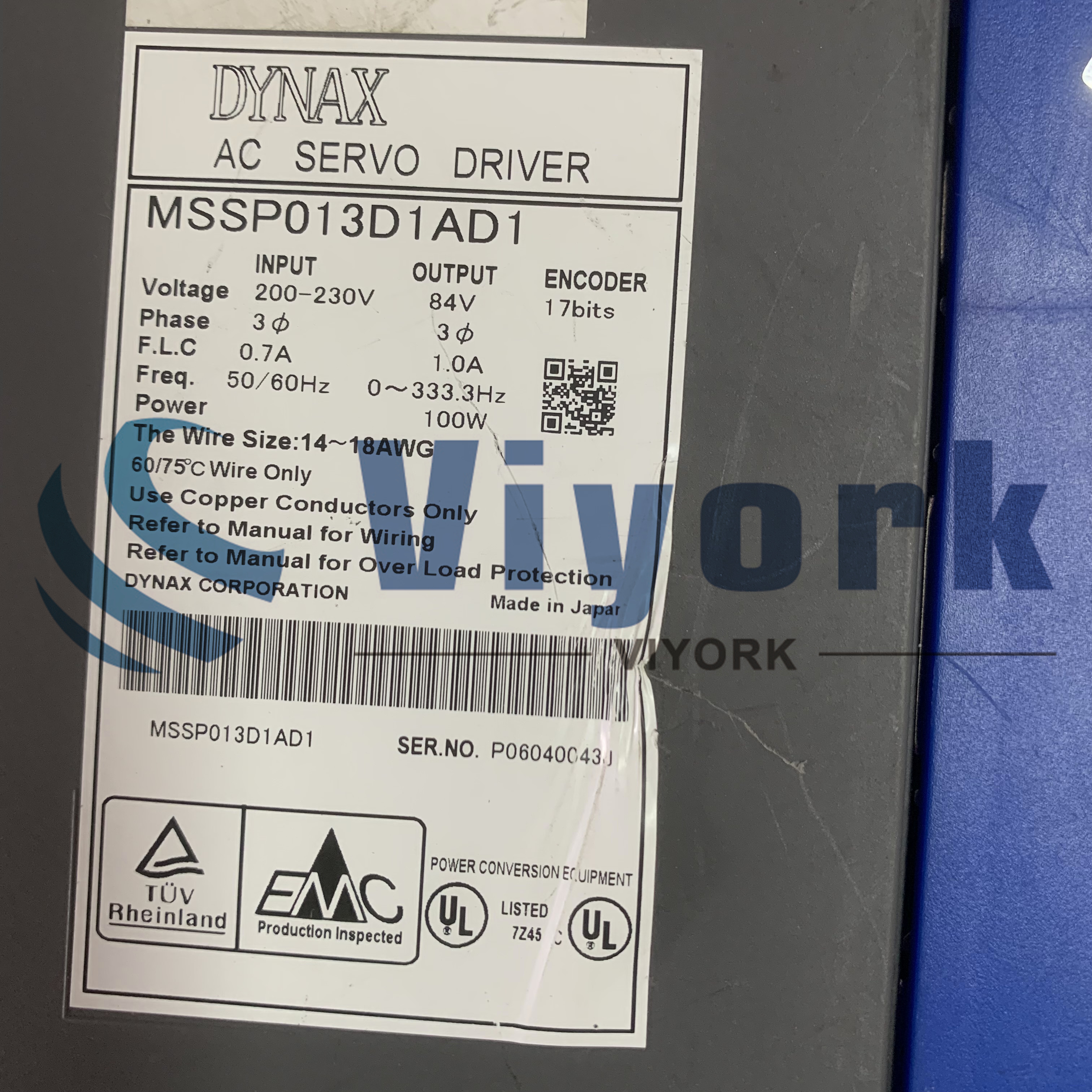 DYNAX MSSP013D1AD1 SERVO DRIVE AC 200-230VAC 3PH 50/60HZ
